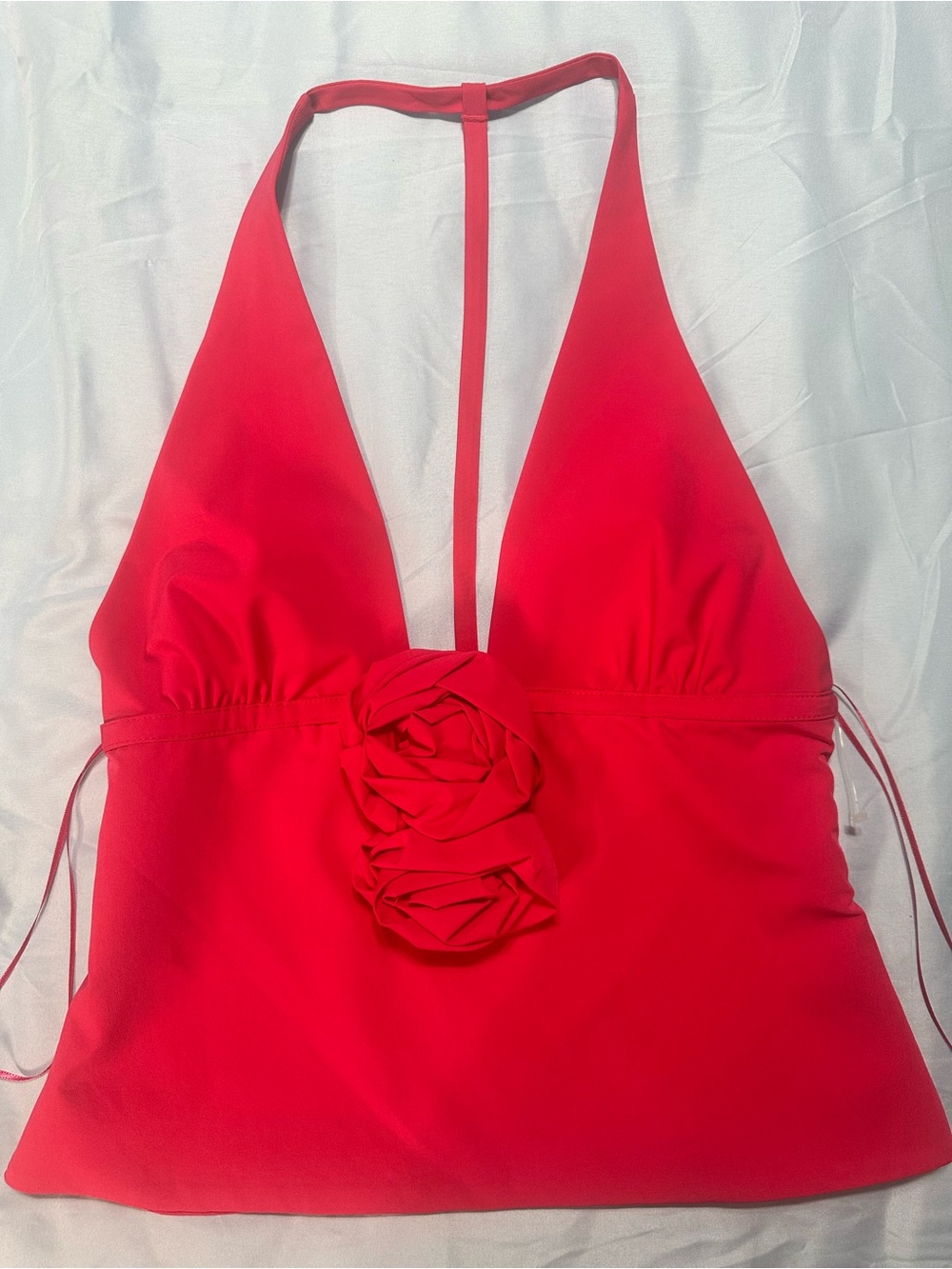 Zara Fuchsia Pink 3D Rosette Plunging Halter Top Size M NWOT